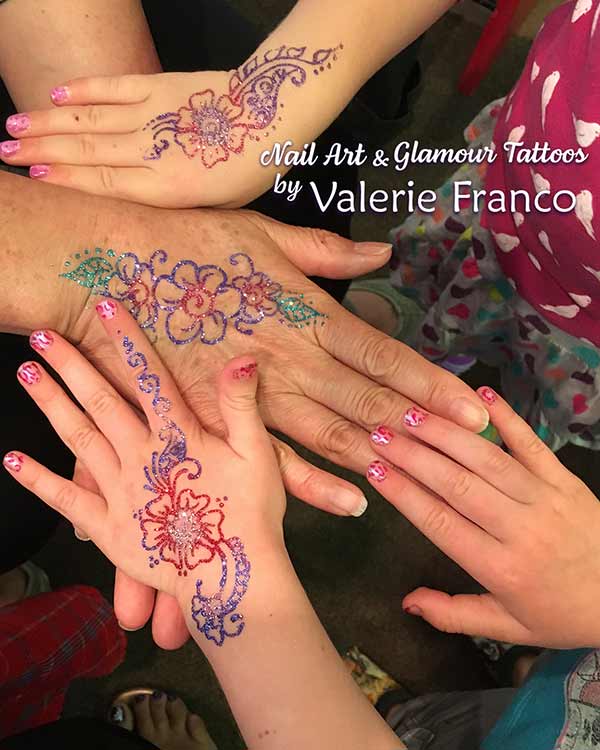 Wateproof glamour glitter tattoo nail art by Valerie Franco San Francisco Birthday Party